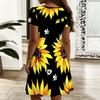 Ladies Plus Size V Neck Short Sleeve Dress Nature Floral Printed Loose A Line Dress For Spring And Summer Wear