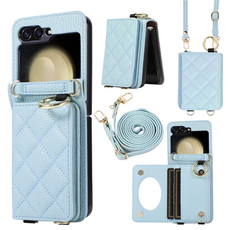 Husă pentru telefon cu suport din piele pentru Samsung Galzxy Z Flip 5 4 3 Husă pentru carte de portofel cu inele Flip5 Flip4 Flip3 Geantă cu șnur