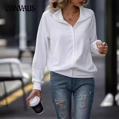 Lente en herfst casual dames plus size jas effen kleur lange mouwen losse rits gebreide jas