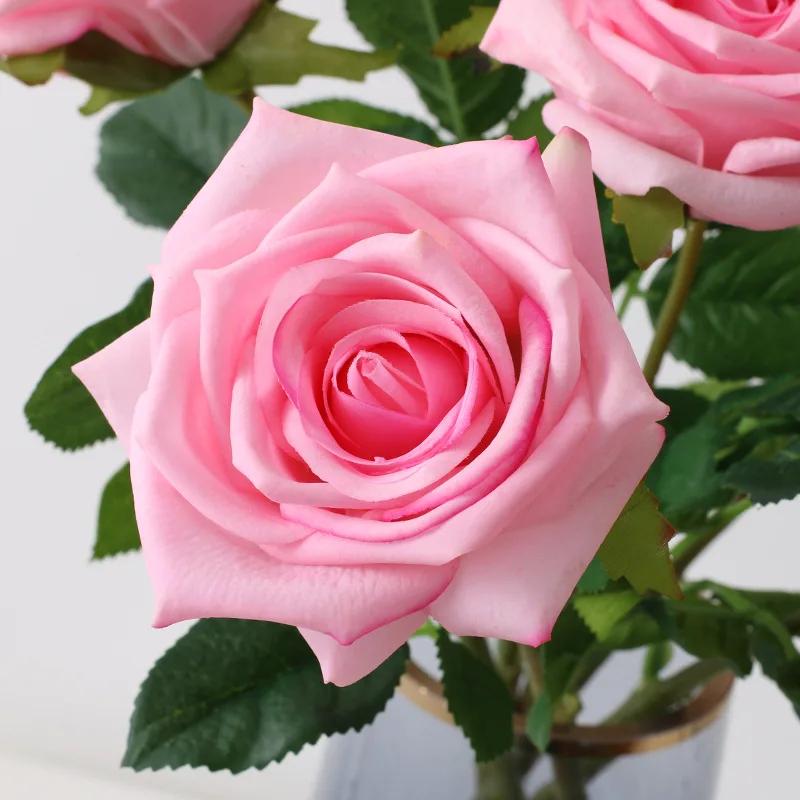 Echte Haptik Künstliche Latex-Rosen Nordischer Esstisch Heimdeko Rosa Weiß Feuchtigkeitsspendende Künstliche Rosen Hochzeitsdekoration