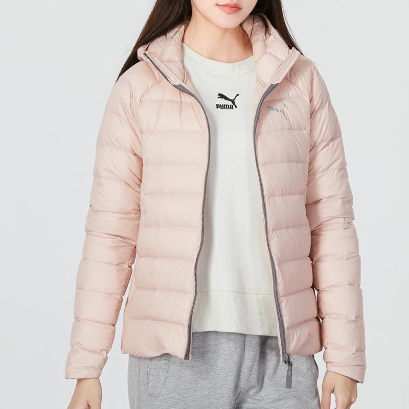 Puma Pwrwarm Packlite Hd Jacket Jednobarevný potisk loga Prošívaná péřová bunda s kapucí Dámská bunda Růžovo-červená 672914-47