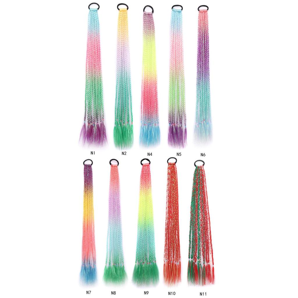 Jeedou Geflochtene Pferdeschwänze Farbige Pferdeschwanz Haarverlängerungen Gummibänder Befestigung Regenbogen Mehrfarbig Synthetisches Haarteil für Mädchen