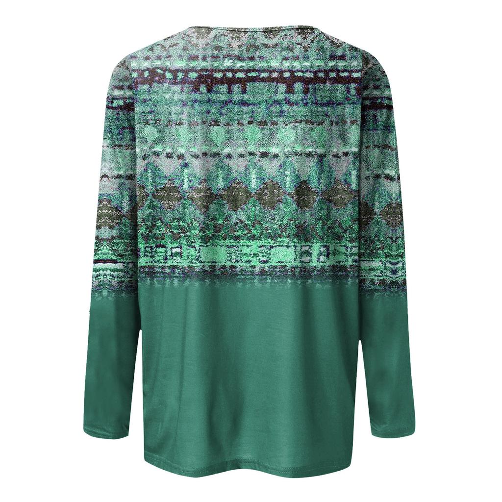 Women's Button Neck Tops Women's Blouses Women's Casual Daily Tops Long Sleeve V Neck Fashion Print Shirt Tops T Shirt Pullover Tops