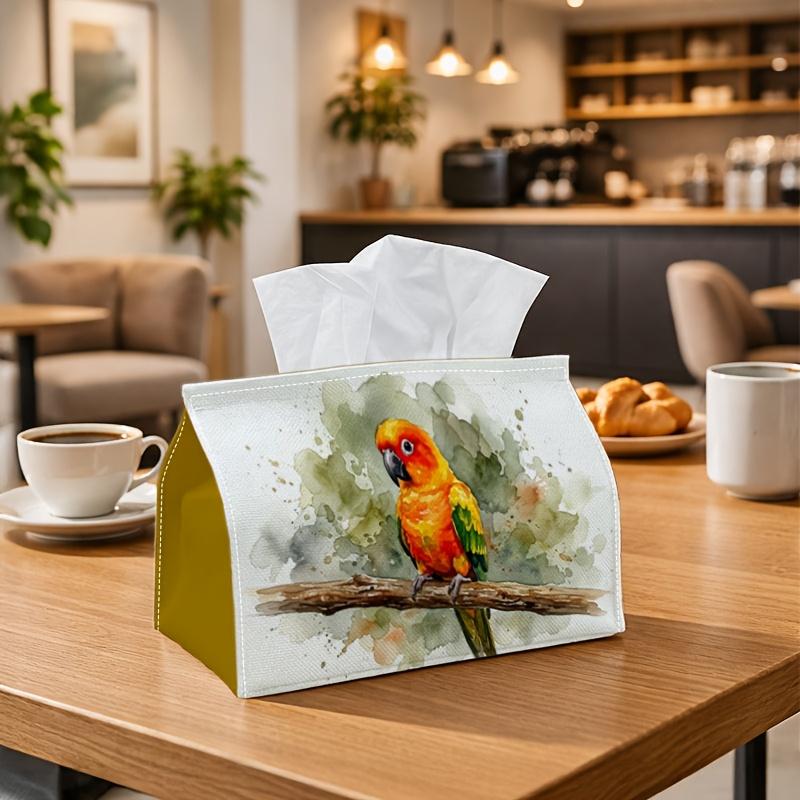 1pc Party Tissue Box, Featuring a Tropical Nature Design, Is a Versatile Tissue Holder Adorned with a Parrot Bird Portrait on a Branch. It'S Perfect f