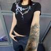 American Spice Girl Shoulder Short Sleeve Women's Summer Necklace Printed White Cotton T-Shirt Slim Skinny Short Top Trend