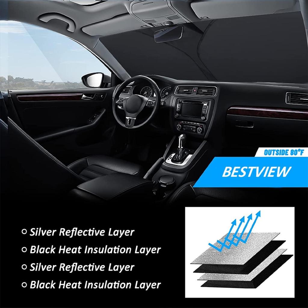 Bestview Windshield Sun Shade For Dodge Ram 1500 2009-2018, Fit Front Window Sun Shade Sun Shade Protective Film Blocks UV Heat, Foldable 3 Layer