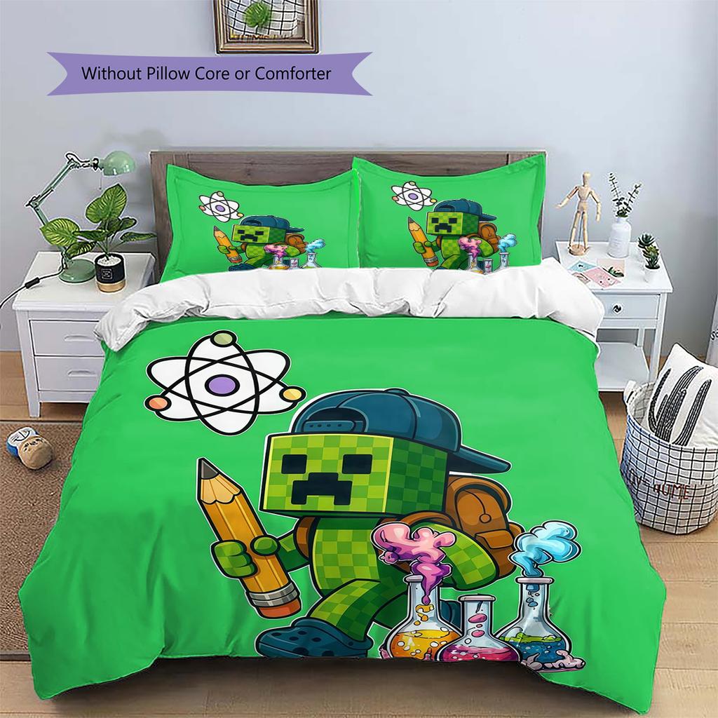 Minecraft Zombie Pattern Bedding Quilt Set Home Decoration Gift (1 * duvet cover + 2 * pillowcase without core)