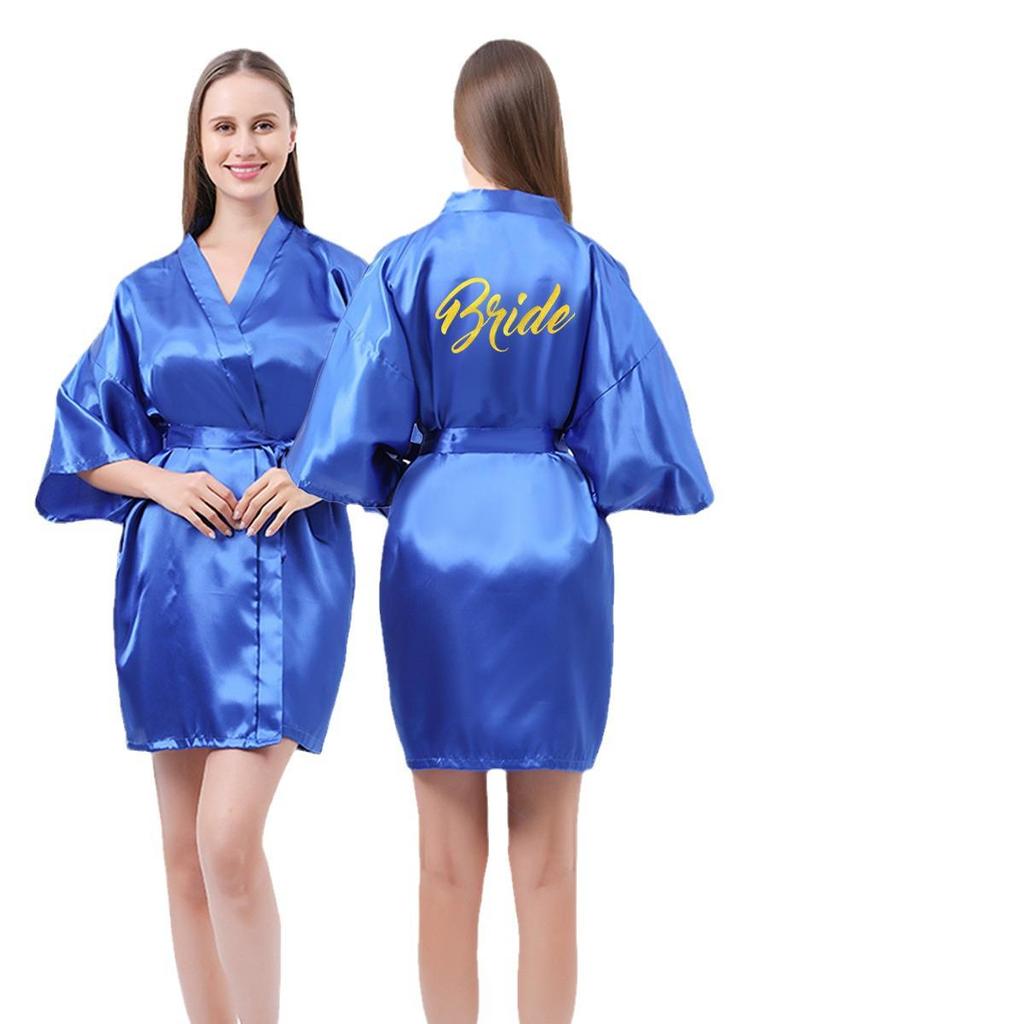 Classic Style Silk Bridesmaid & Bride Morning Robe with Hot Stamped Lettering