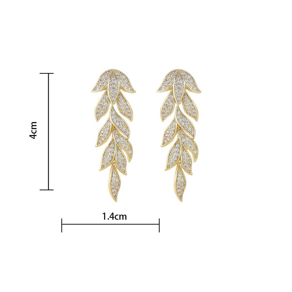 Elegant Micro-Inlaid Zirconia Leaf Earrings - Light Luxury, European & American Style Long Drops