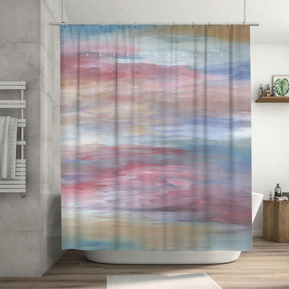 Modern Bathroom Decor Shower Curtain Abstract Watercolor Design for Home Use.
