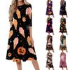 Womens Halloween Print Casual Fashion Round Neck Three Quarter Sleeve Mid Length Dress Comfortable Fit Soft Fabric