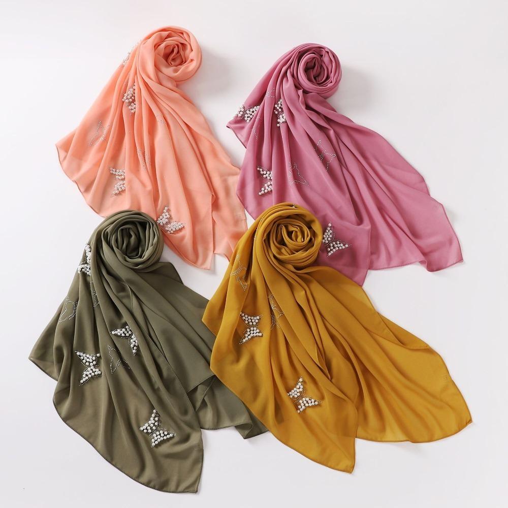 Malaysia Scarf Pearl Silk Headscarf Islamic Clothing Turbans Satin Hijab  For Women