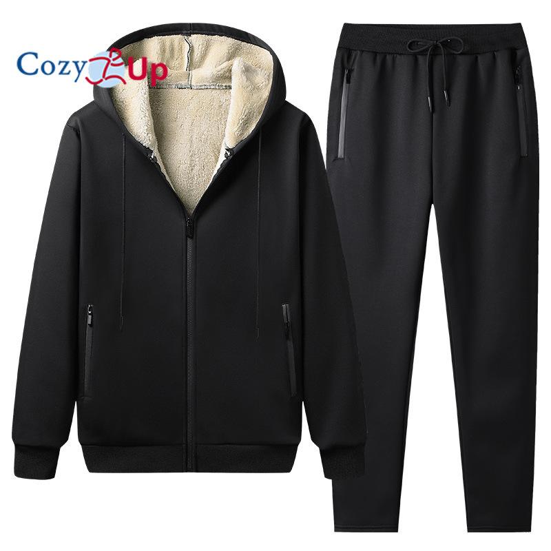 Cozy Up Herren Lammfleece Sportset Trainingsanzug Outfits Sherpa gefüttert Kapuzen-Trainingsanzüge 2-teiliges Set Kapuzenpullover & Sweatpants