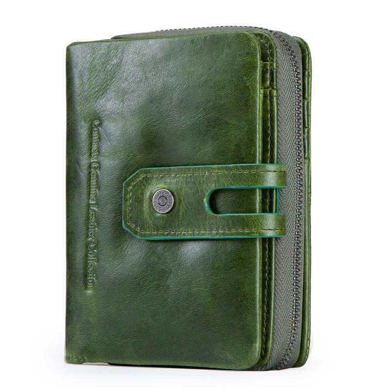 Casual Buckle Women s Wallet Made Of Cowhide Multifunctional Genuine Leather Women 9x3x12 зелёный