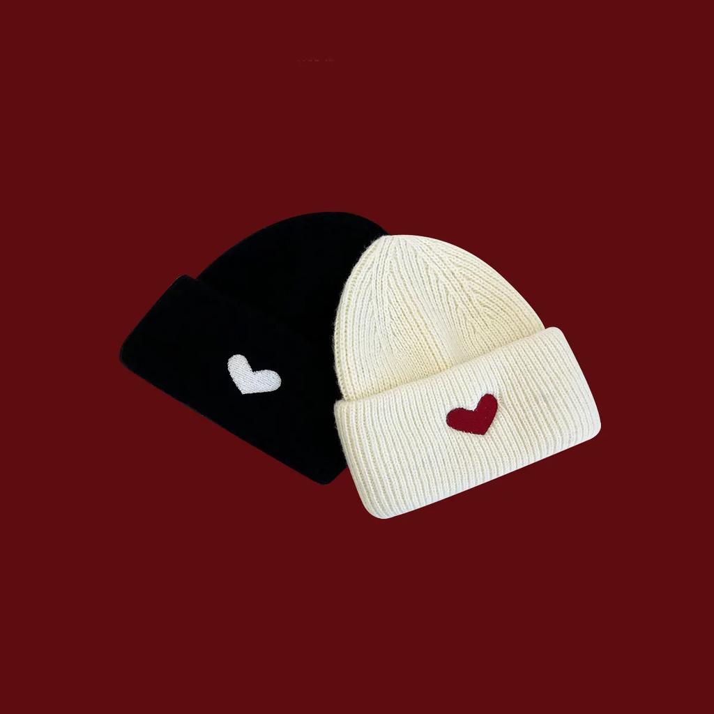Natural NewKnit Beanie: Cozy Embroidered Heart Knit Cap - Warm Winter Hat for Women & Girls