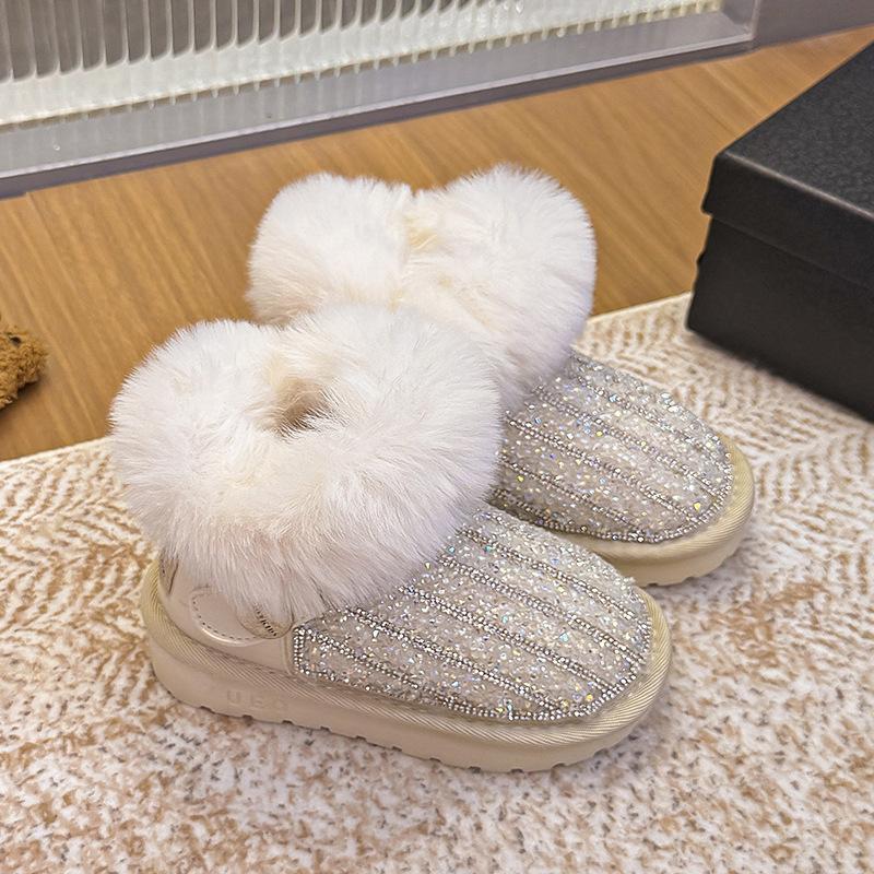 Snow boots female treasure 2025 winter new velvet thickened warm baby girl winter shoes princess non-slip soft sole girl
