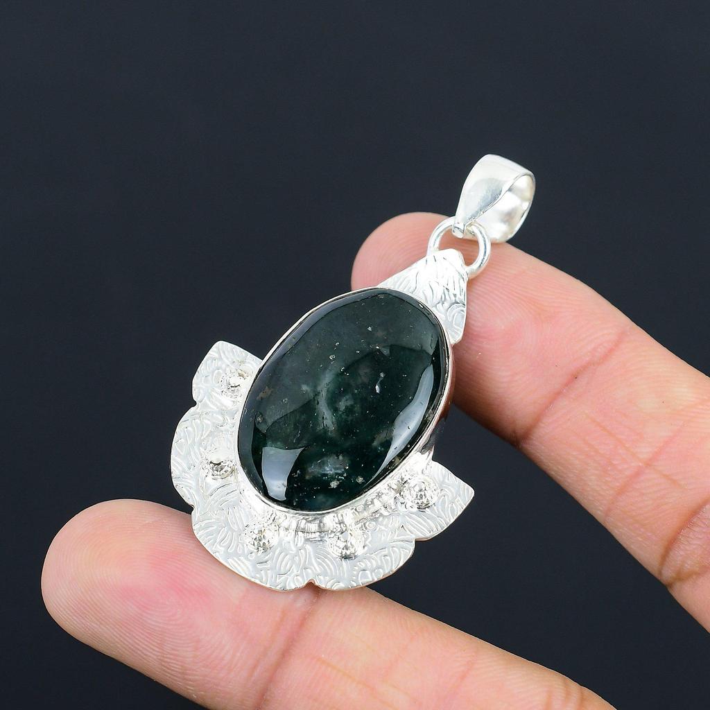 Daughters Day Deal Sterling Silver Solar Moss Agate Gemstone New Pendant Jewelry