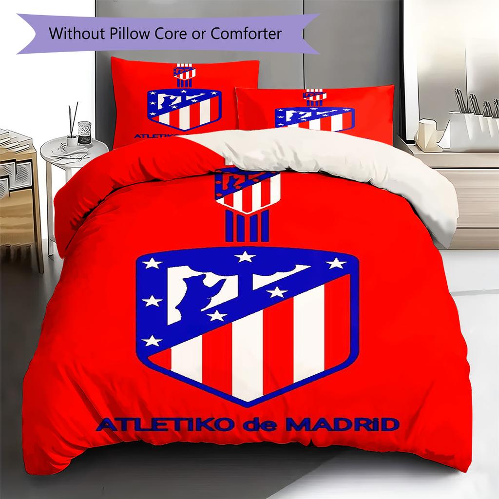 Atletico Madrid Logo Muster Bettwäsche Set Bettbezug Kissenbezug Heimdeko Geschenk (1 Bettbezug + 2 Kissenbezüge, ohne Füllung)