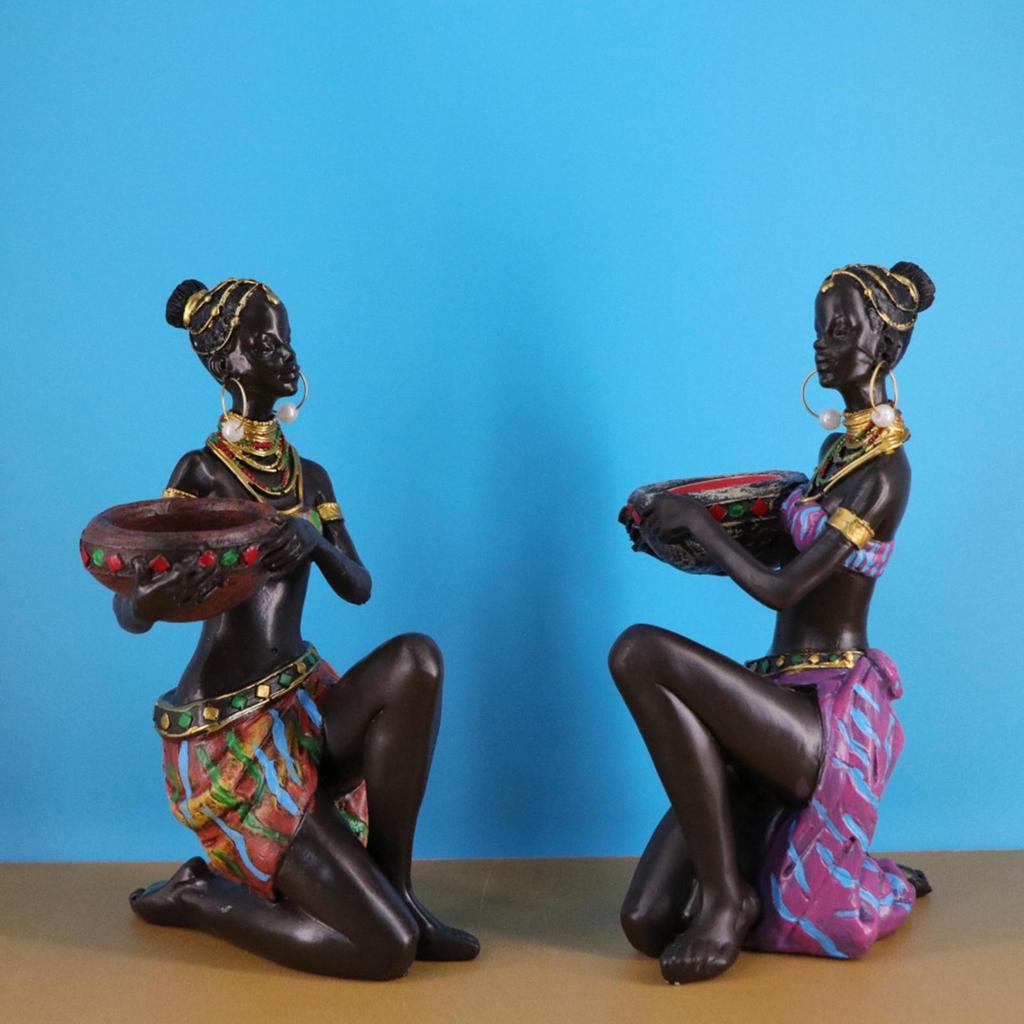 African Sculpture Desktop Ornament Tea Light Candle Holder Collectible Decorative Figurine for Bookshelf Housewarming Gift