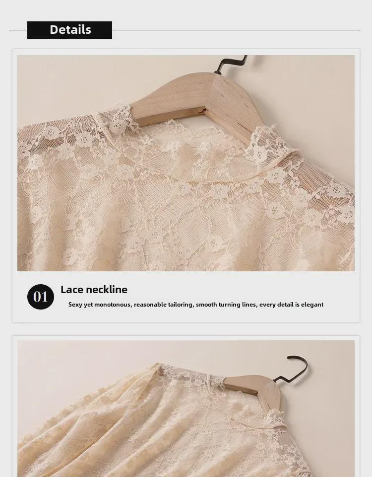 2024 Slim Korean Lace Mesh Pullover - Half-High Collar, Skin Color