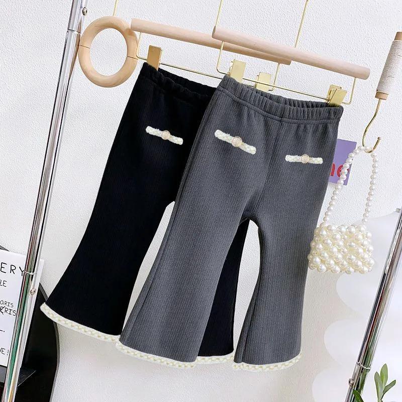 Girls' Autumn Winter Fleece Lined Outerwear Leggings Korean Stylish Flared Pants Kids Babies