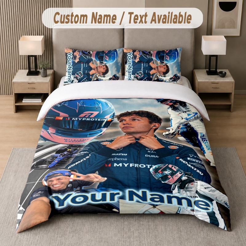 Custom Name Alex Albon 3Pcs Duvet Cover Set Personalized Text Bedding Pillowcases Bedroom