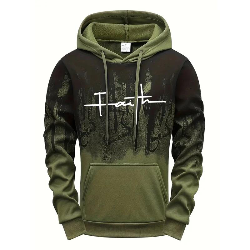 Faith Men Splatter Hoodie Fall Winter Streetwear Outdoor Sporty Hooded Sweatshirt Comfort Budget Athleisure Men's Clothes