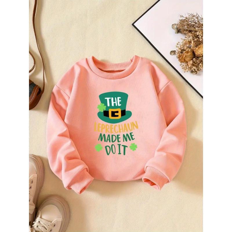 Kids Sweatshirt Creative Letter Pattern Sweatshirt with a Round Neck And Green Hat for St. Patrick'S Day, Perfect for Casual Parties And Holiday Gifts