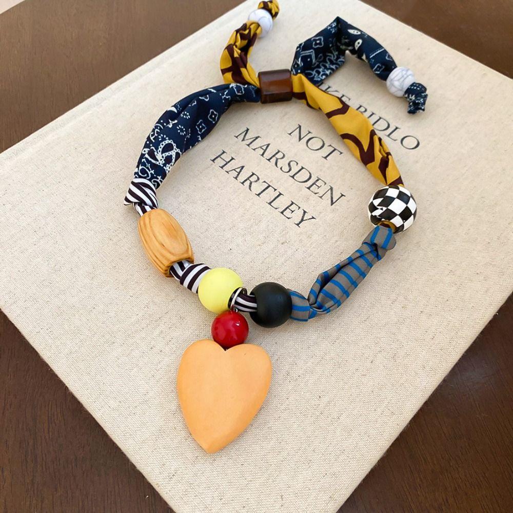 Clavicle Chain Patchwork Cloth Chain Necklace Love Pendant Bohemian Choker  Women