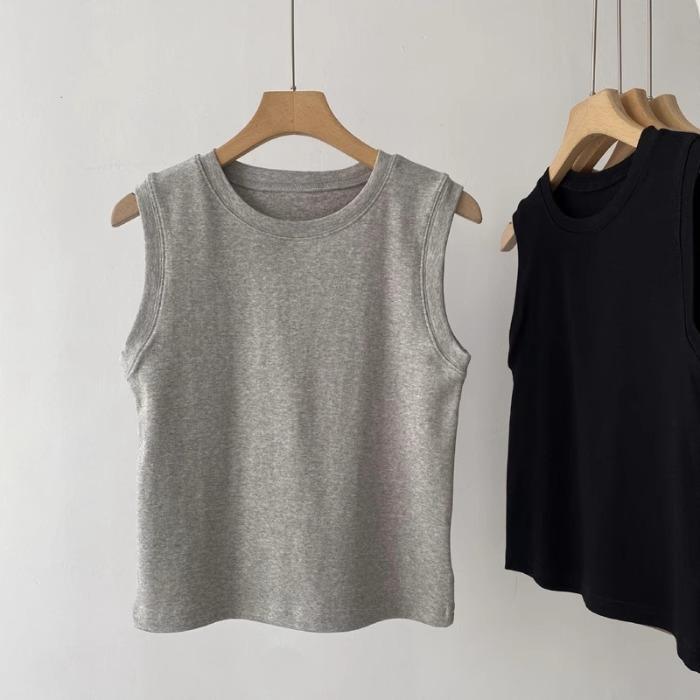 Spring and Summer Versatile Elastic Slim Slim Short Round Neck Bottoming Shirt Women's Sleeveless T-shirt Vest Top Commuting