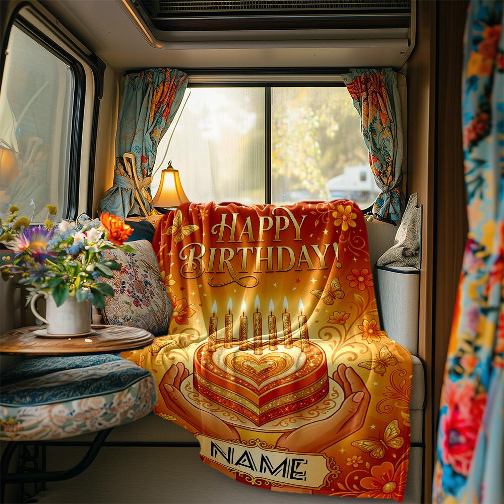 Happy Birthday Celebration Blanket Personalized Name Soft Comfortable Stylish Blanket Car Blanket Perfect For Travel Camping Outdoor Home Suitable For