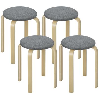Padded Stool 4 Piece Set Stackable Painted Surface Wooden Legs Gray