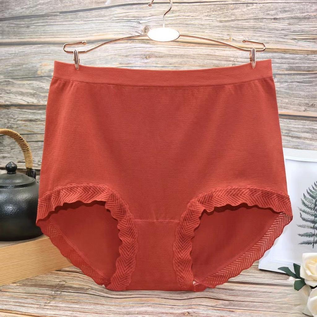 Plus Plus Size Women's Summer Lace Edge Seamless High Waist Briefs