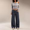 Womens High Waisted Jeans Stretchy Flared Straight Leg Loose Trendy Hem Denim Pants