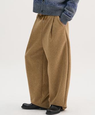 TRIP LE SENS [F/W] Neuf Texture One-Pleat Curved Elastic Waist Pants_Melan Beige