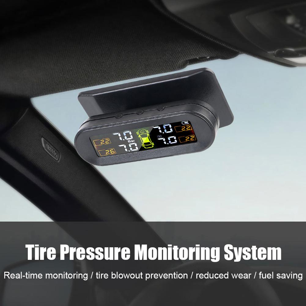 Solar Power TPMS Car Tire Pressure Monitoring System Alarm Tyre Air Pressure Meter Gauge Temperature Warning With 4 Sensors