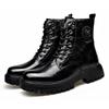 Men's Trendy Wool-Lined Cowhide High-Top Martin Boots with Side Zipper - Casual and Warm.