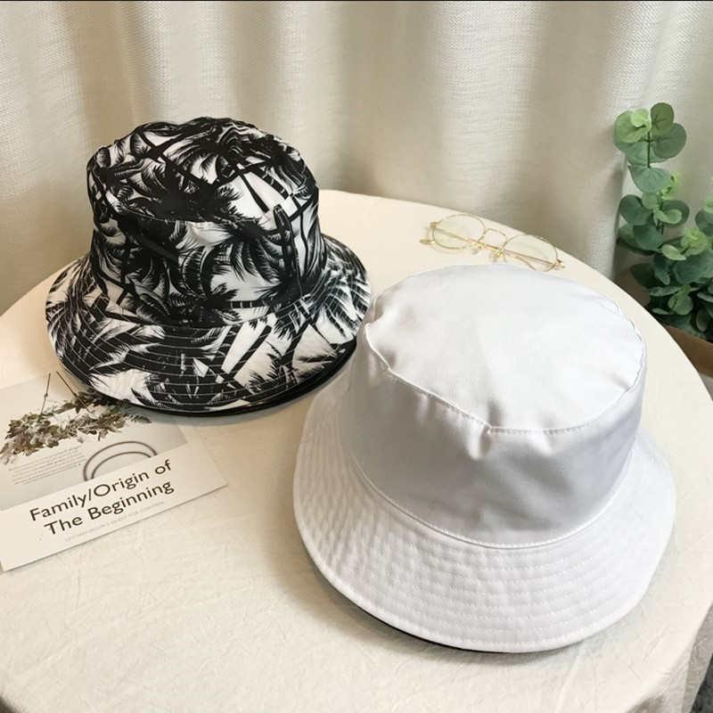 New Unisex Tropical Coconut Tree Print Personality Bucket Hats Fishermen Caps Outdoor Casual Cap Sunscreen Hat