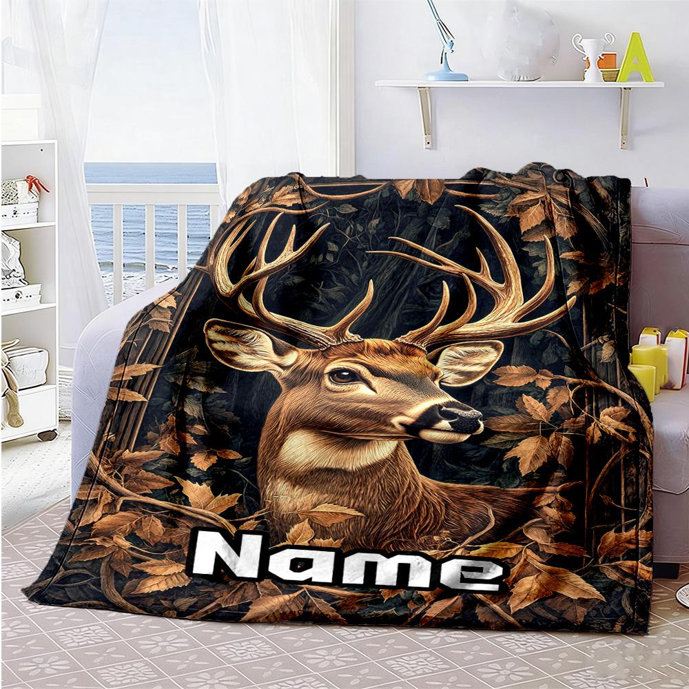 Elk06 Customize Text Blanket Cozy Customizable Blanket Comfortable Great for Couch Seaside Chair Bedding Four Seasons Multipurpose