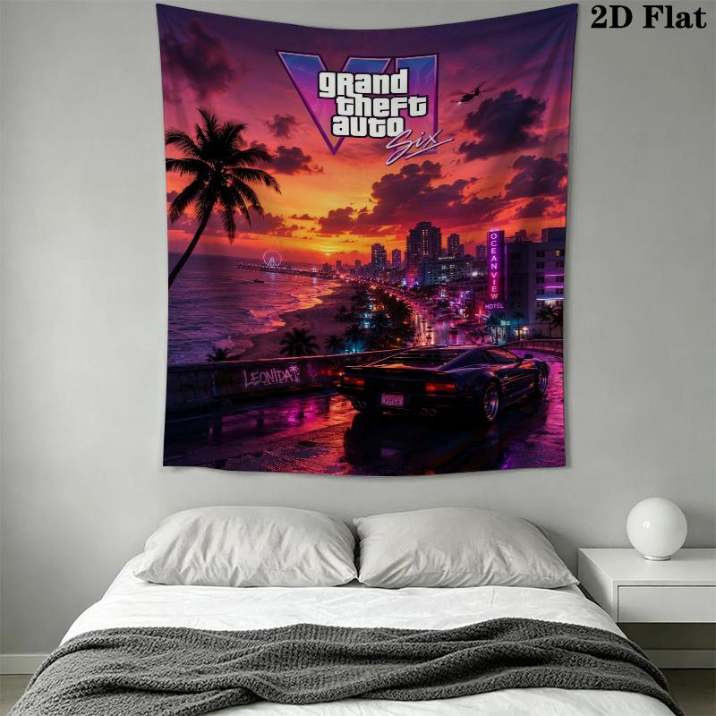 Grand Theft Auto Wandteppich Ästhetischer Wandbehang Bedruckter Stoffdecke Dekorative Wandteppiche für Schlafzimmer Wohnzimmer Heimdekoration