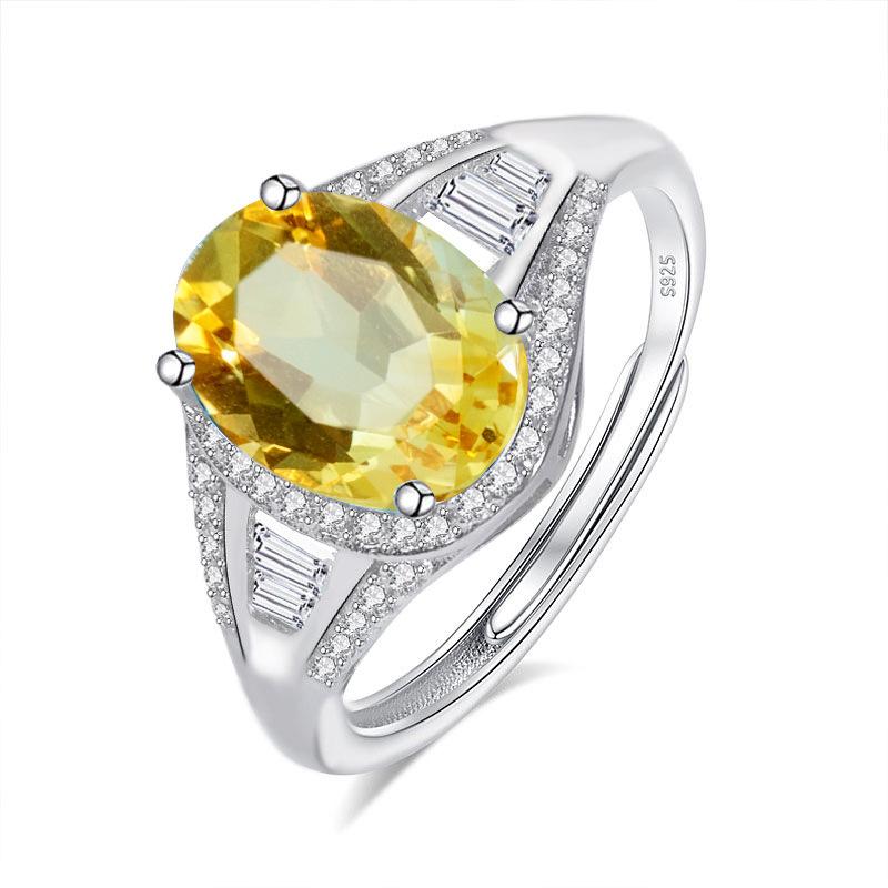 S925 Sterling Silver Ring Women's Inlaid 8 * 10mm Natural Crystal Stone Topaz High Sense Ring Elegant Ladies Jewelry