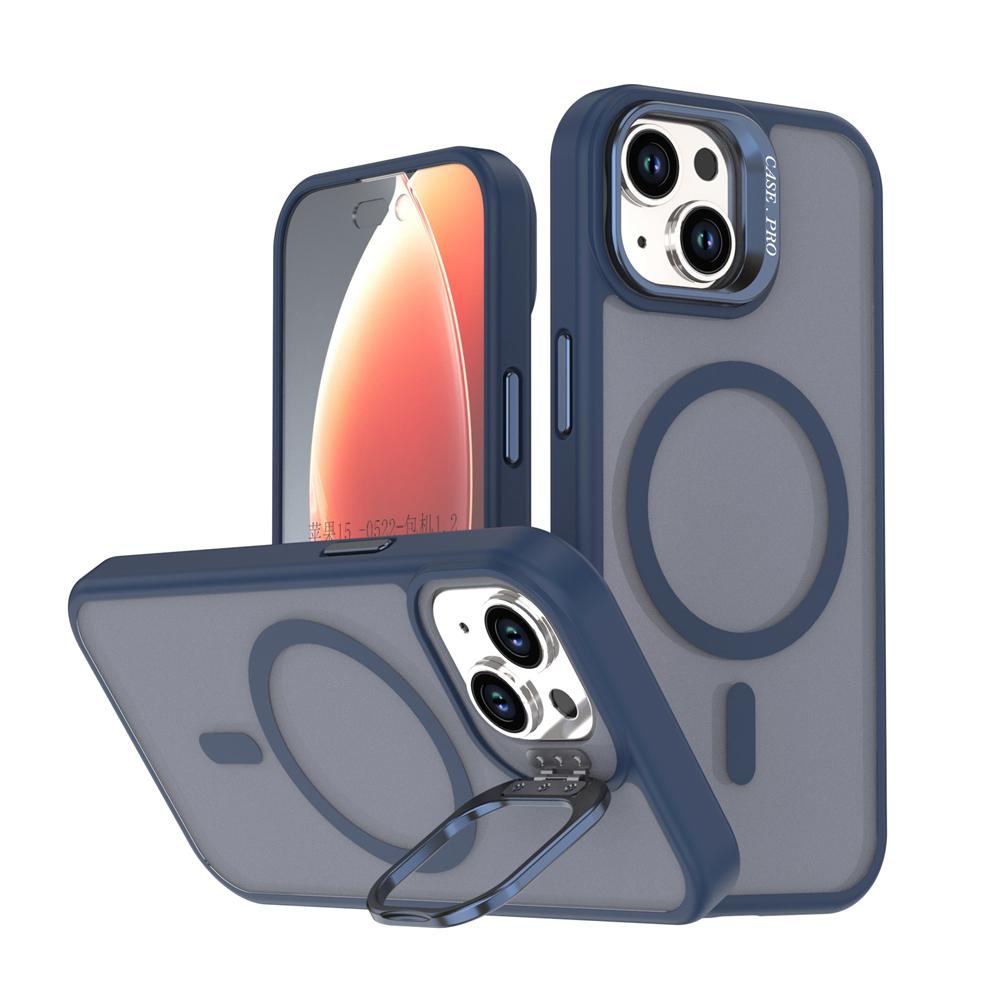 KEYSION Lens Stand Magnetic Phone Case for MagSafe for iPhone 13 14 15 Pro Max 15 Plus Matte Translucent Shockproof Back Cover