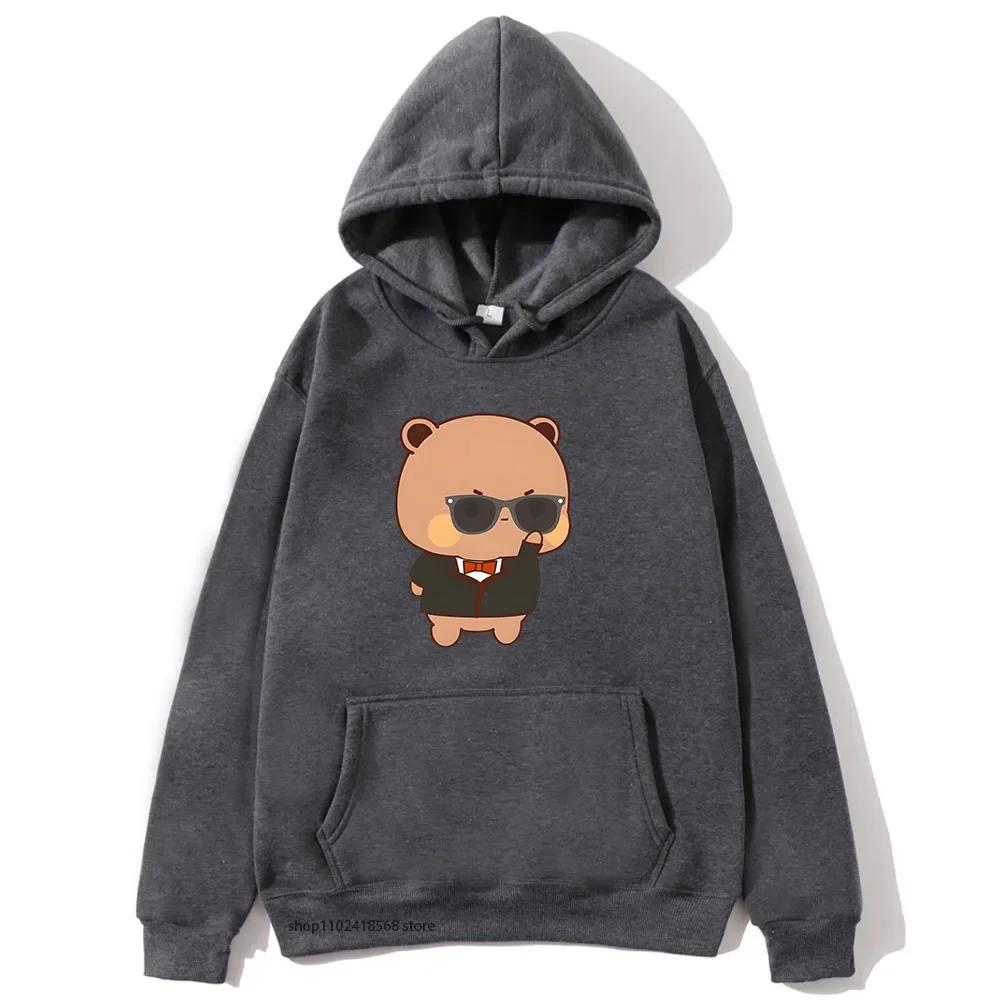 Red Flower From Panda BuBu To Bear DuDu Hoodie Cute Baby Bears Sweatshirts Couple Clothes Women's Streetwear