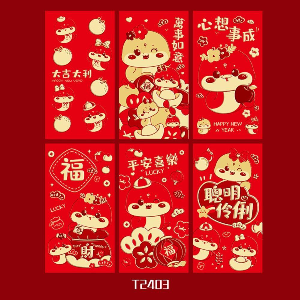 6PCS Best Wishes 2025 New Year Red Envelope Blessing Lucky Money Pockets  Celebration Party