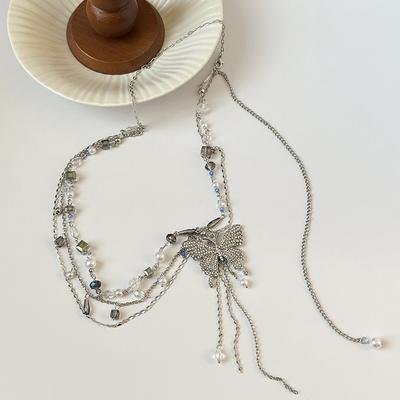 Simple Shiny Butterfly Decoration Waistband Thin Belt For Women Girls  Adjustable Metal Waist Strap Punk Slim Body Chains