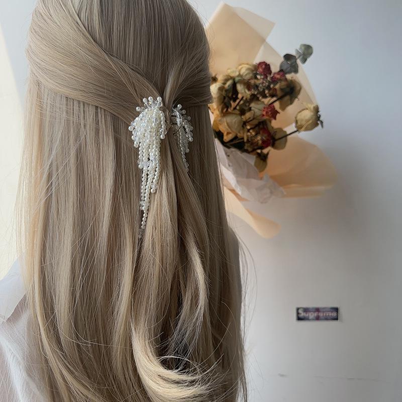 

2024 New Arrival Light Luxury Imitation Pearl Tassel Small Grip Clip Handmade Crystal Clip Trendy Water Drop Women Hair Jewelry шампанского