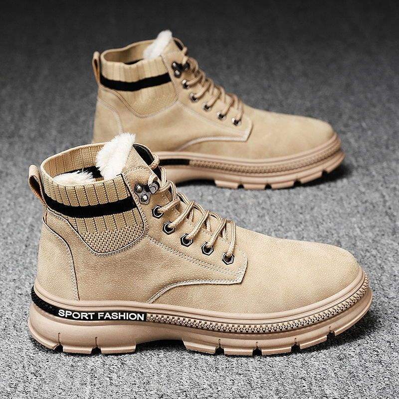2025 winter new velvet thickened warm snow boots men's versatile casual Martin boots high-top tooling boots cotton shoes