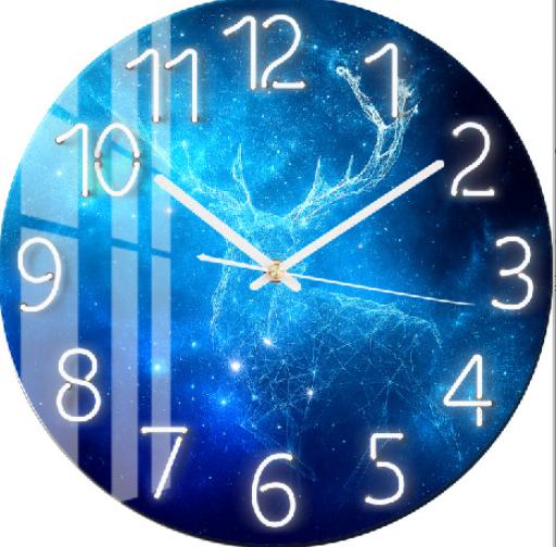 1pc 12inch Wall Clock Geometric Elements Dark Blue Thickened Tempered Glass Silent Movement Quartz Living Room Home Decor Gift