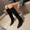 Wide Tube Big Tube Circumference Black Stacking Boots Women's Spring and Autumn New Pointed High Heel Boots Thin Heel High Boots