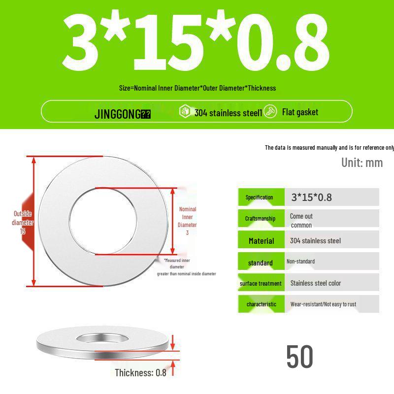 Zesílená plochá podložka/distanční kroužek z nerezové oceli 304 M4 M5 M6 M8
